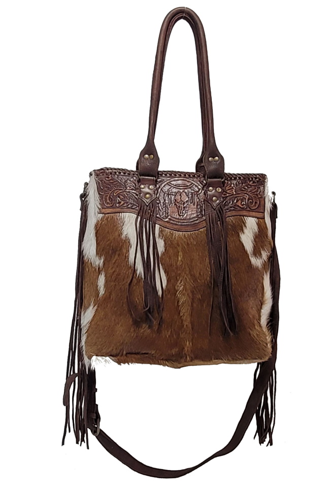 (image for) Sonora Hide Hair On Hand Tooled Leather Cross Body Shoulder Bag